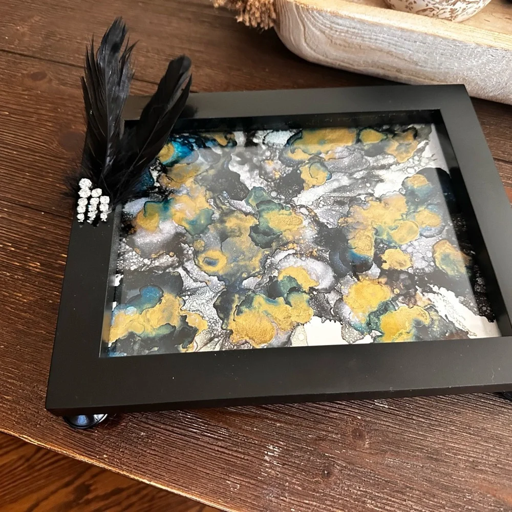 Hand Crafted Black and Gold Decorative vanity accent Tray